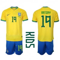 Brazil Antony #19 Domaci Dres za djecu SP 2022 Kratak Rukav (+ Kratke hlače)